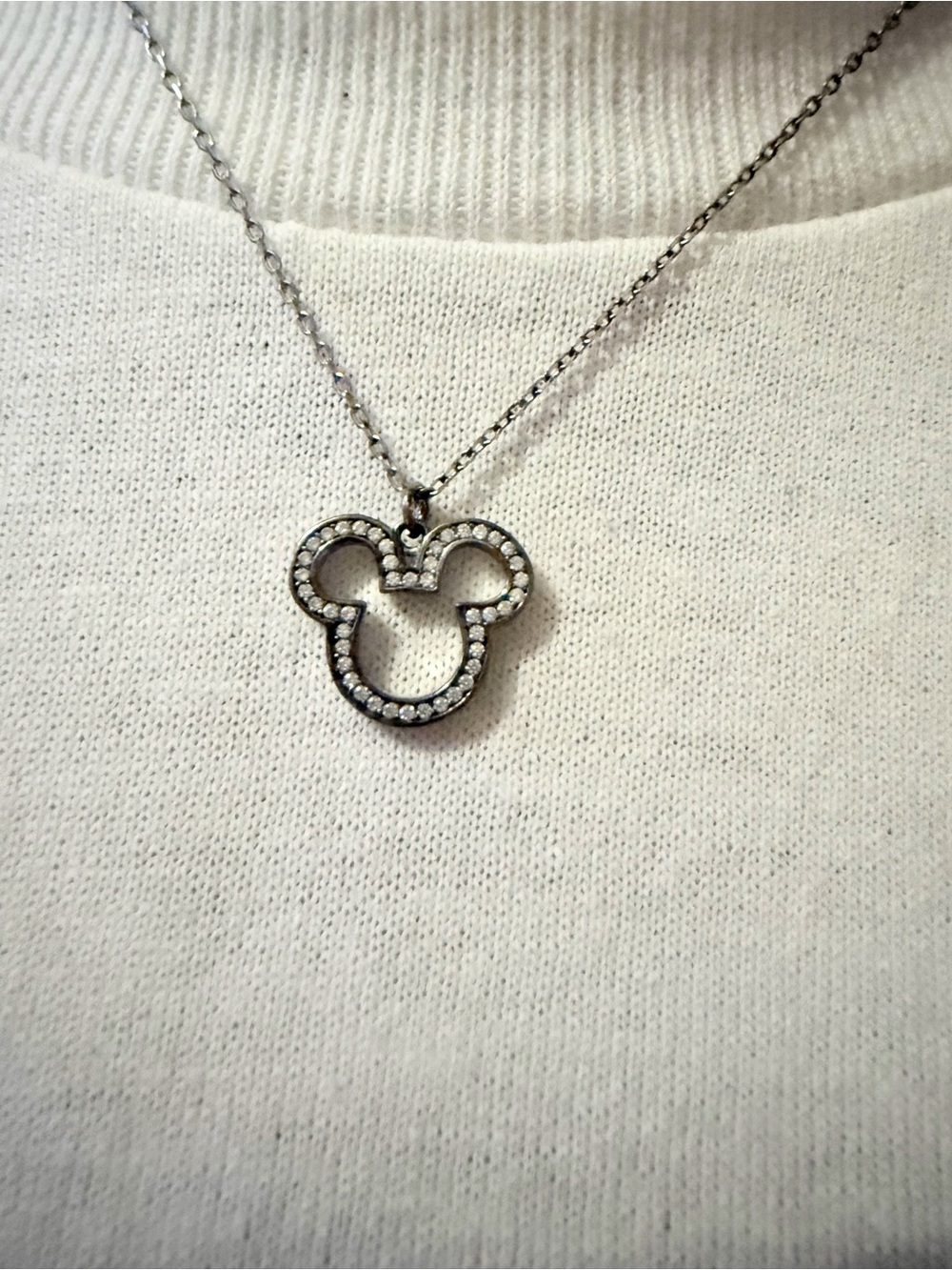 Disney Silver Crystal Mickey Outline Necklace